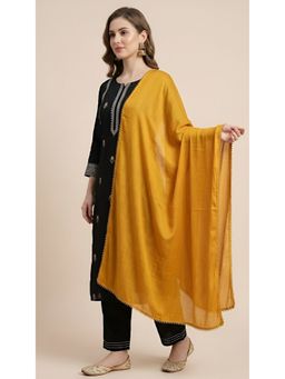 MUFFLY - Mustard Elegant Solid Nazneen Chiffon with Lace Border Dupatta