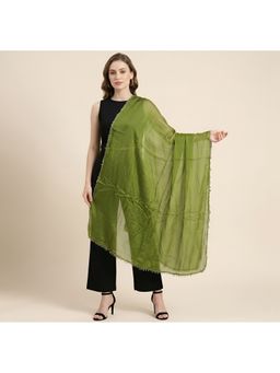 MUFFLY - Green Elegant Solid Nazneen Chiffon with Lace Border Dupatta