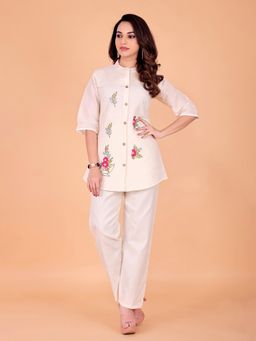 SURILI - Off-White Khadi Cotton Embroidery Ethnic Co-Ord Set