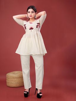 SURILI - Off-White Khadi Cotton Embroidery Ethnic Co-Ord Set