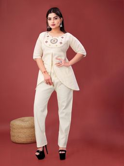 SURILI - Off-White Khadi Cotton Embroidery Ethnic Co-Ord Set