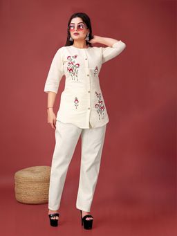 SURILI - Off-White Khadi Cotton Embroidery Ethnic Co-Ord Set