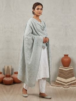 PARAMOUNT CHIKAN - Grey Hand Embroidered Cotton Chikankari Dupatta
