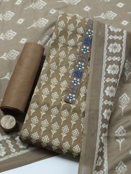 MEENA BAZAAR - Brown Printed Cotton Unstitched Kurta with Pant and Dupatta