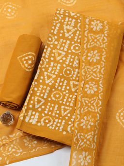 MEENA BAZAAR - Mustard Printed Cotton Unstitched Kurta with Pant and Dupatta