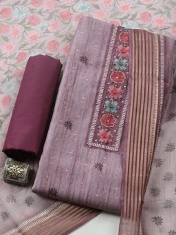 MEENA BAZAAR - Lavender Floral Cotton Unstitched Kurta with Pant and Dupatta