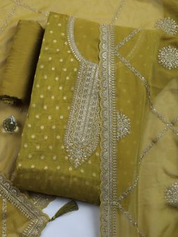 MEENA BAZAAR - Green Embroidered Art Silk Unstitched Kurta with Pant and Dupatta