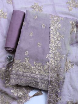 MEENA BAZAAR - Lavender Embroidered Organza Unstitched Kurta with Pant and Dupatta
