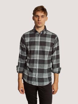 Bruun & Stengade - Men Black Checks Button Down Collar Full Sleeves Shirt