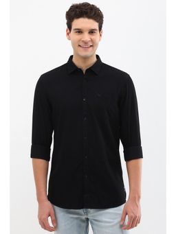 Allen Solly - Men Black Custom Fit Solid Full Sleeves Shirt