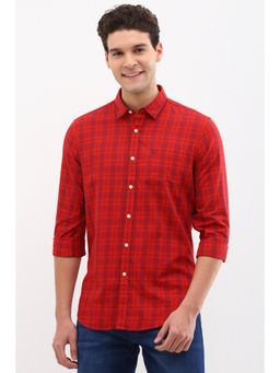 Allen Solly - Men Red Custom Fit Checks Full Sleeves Shirt