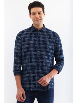 Allen Solly - Men Navy Blue Custom Fit Checks Full Sleeves Shirt