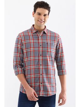 Allen Solly - Men Grey Custom Fit Checks Full Sleeves Shirt