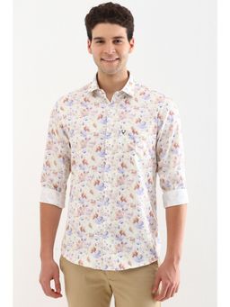 Allen Solly - Men Cream Slim Fit Print Full Sleeves Shirt