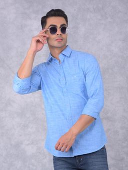 CRIMSOUNE CLUB - Mens Blue Solid Cotton Shirt