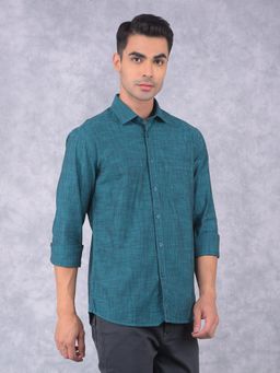 CRIMSOUNE CLUB - Mens Green Solid Cotton Shirt