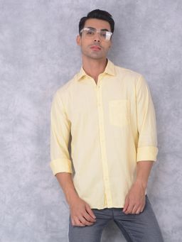 CRIMSOUNE CLUB - Mens Yellow Solid Cotton Shirt