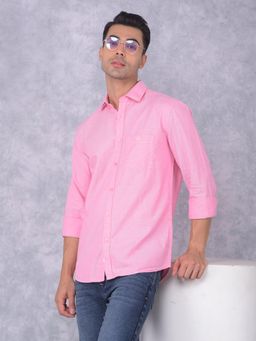 CRIMSOUNE CLUB - Mens Pink Solid Cotton Shirt