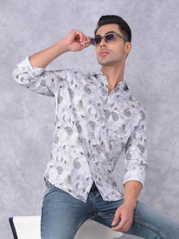 CRIMSOUNE CLUB - Mens Olive Floral Print Linen Shirt