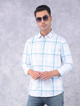 CRIMSOUNE CLUB - Mens Blue Checks Cotton Shirt