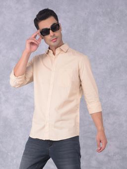 CRIMSOUNE CLUB - Mens Beige Solid Shirt