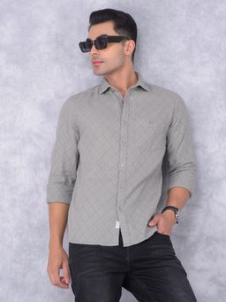 CRIMSOUNE CLUB - Mens Green Checks Printed Cotton Shirt
