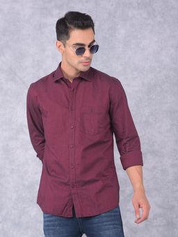CRIMSOUNE CLUB - Mens Wine Solid Cotton Shirt