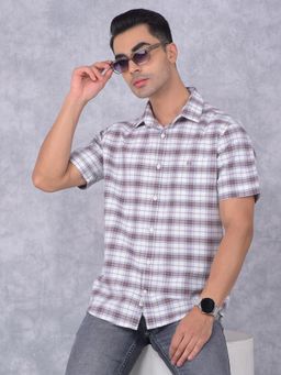 CRIMSOUNE CLUB - Mens Brown Checks Cotton Shirt