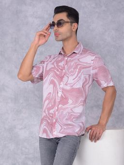 CRIMSOUNE CLUB - Mens Pink Printed Linen Shirt