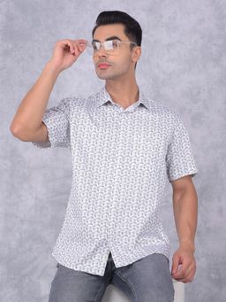 CRIMSOUNE CLUB - Mens Olive Printed Cotton Shirt