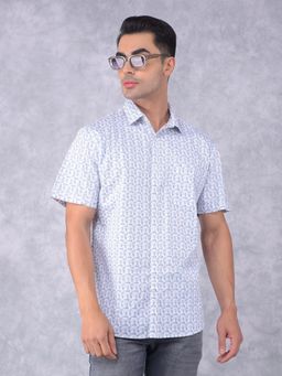 CRIMSOUNE CLUB - Mens Blue Printed Cotton Shirt