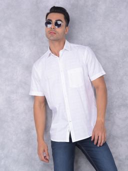 CRIMSOUNE CLUB - Mens White Self Design Cotton Shirt