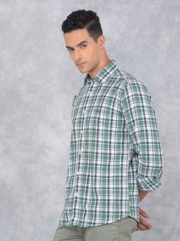 CRIMSOUNE CLUB - Mens Green Checks Cotton Shirt