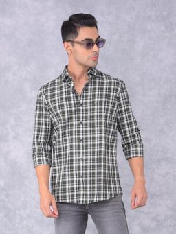 CRIMSOUNE CLUB - Mens Olive Checks Cotton Shirt