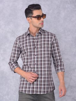 CRIMSOUNE CLUB - Mens Brown Checks Cotton Shirt