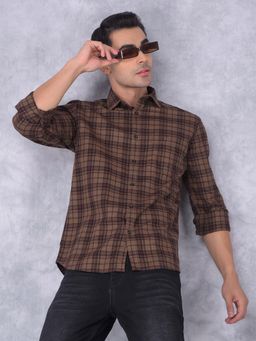 CRIMSOUNE CLUB - Mens Brown Checks Cotton Shirt