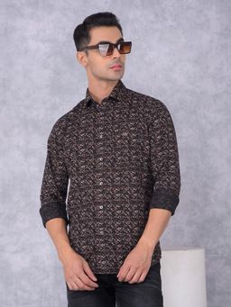 CRIMSOUNE CLUB - Mens Brown Printed Cotton Shirt