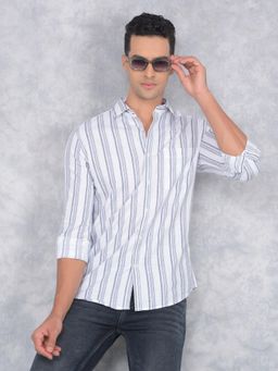 CRIMSOUNE CLUB - Mens White Vertical Stripes Cotton Shirt