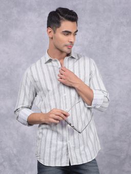 CRIMSOUNE CLUB - Mens Green Vertical Stripes Cotton Shirt