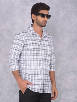 CRIMSOUNE CLUB - Mens White Checks Cotton Shirt