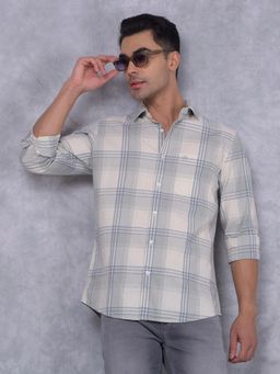 CRIMSOUNE CLUB - Mens Green Checks Cotton Shirt