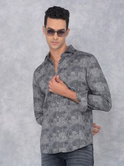 CRIMSOUNE CLUB - Mens Grey Floral Print Cotton Shirt