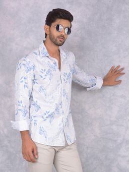 CRIMSOUNE CLUB - Mens Blue Floral Print Shirt