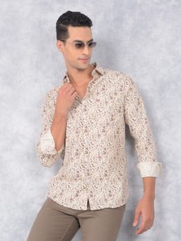 CRIMSOUNE CLUB - Mens Brown Floral Print Cotton Shirt