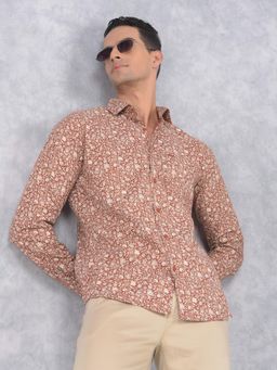 CRIMSOUNE CLUB - Mens Brown Floral Print Cotton Shirt