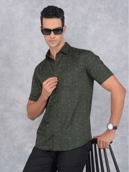 CRIMSOUNE CLUB - Mens Green Printed Cotton Shirt