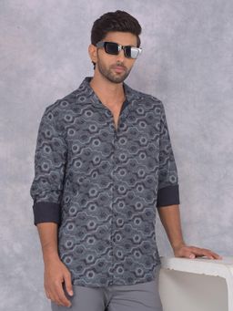 CRIMSOUNE CLUB - Mens Blue Printed Shirt