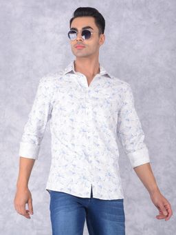 CRIMSOUNE CLUB - Mens Blue Floral Print Cotton Shirt