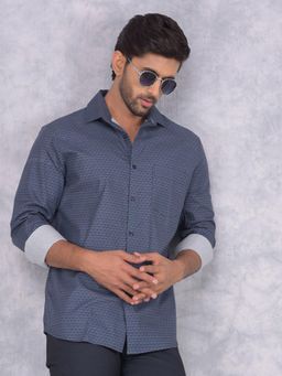 CRIMSOUNE CLUB - Mens Navy Blue Printed Cotton Shirt