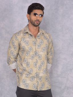 CRIMSOUNE CLUB - Mens Yellow Printed Cotton Shirt